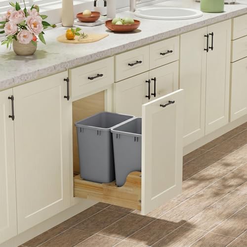 Image of 35 Quart Plastic Trash Can,9-Gallons Under Cabinet Waste Bin,2-Pack | Wide-open Top Design, 9-Gallons Slim Trash Can for Kitchen Bedroom Office Bathroom Under Sink, Easy to Clean, Gray