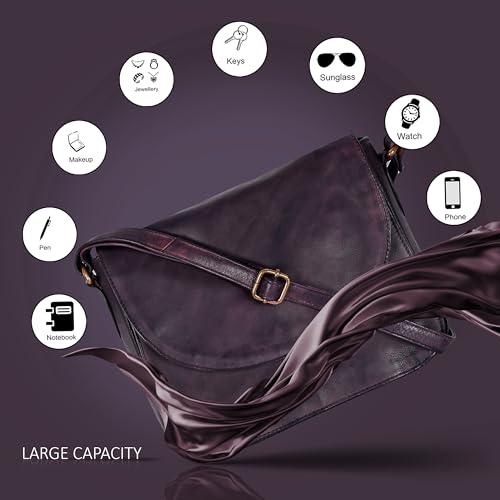 Image of Genuine Leather Shoulder Crossbody Purse For Women with Adjustable Strap, Mobile Pocket & Outside & Inside Zipper