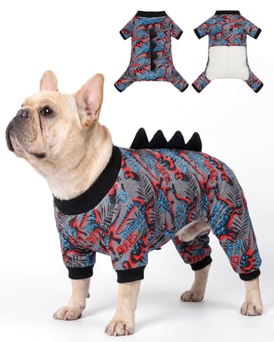 CuteBone Dinosaur Costume Dog Pajamas, Stretchy Spandex Crystal Velvet Sleepwear Coat for Small Dogs, Soft & Warm Pet Outfit Clothes for Cold Weather, Cozy Pullover Design COSP20XL