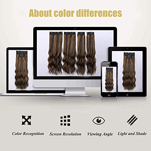 Yddm Clip In Hair Extensions 4Pcs Set Curly Wave 24 Inch Long Hair Extension Clip Ins Balayage,Wavy Hair Extensions For Women Synthetic Clip On Extension #TOP5