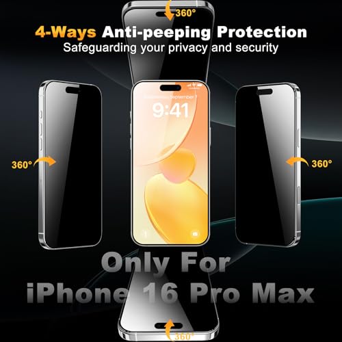 Fotbor [3 Pack] Privacy Screen Protector compatible with iPhone 16 Pro Max, 4-Way 360° Anti-Spy Tempered Glass with Auto-Alignment Fast Install Tray, Ion-Exchange Strengthened, 9H Hardness by Fotbor - Used condition - Image 2