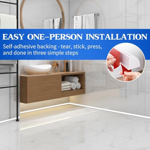Image of Silicone Shower Water Dam Barrier, Self Adhesive Shower Threshold Water Stopper Strip, Collapsible Waterproof Floor Seal for Bathroom, Kitchen, Bathtub & Wet Room(White, 2-Meter, C-Shap)