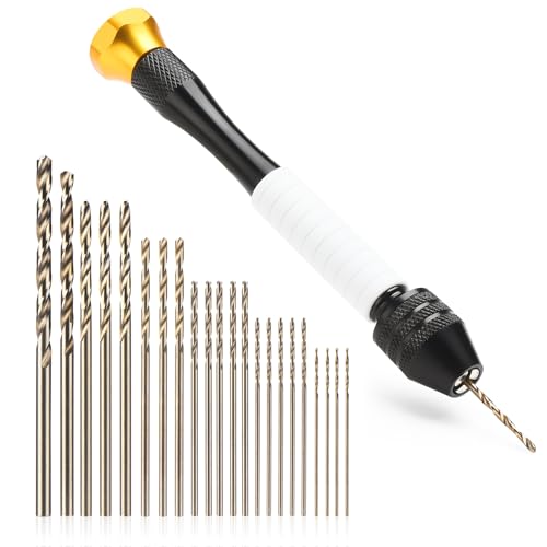 Korwuira Pin Vise Hand Drill Manual with 22pcs Micro Drill Bits Set?0.6mm-2.5mm?Professional Rotary Craft Mini Drills for Jewelry Making Supplies Resin Wood Plastic Miniature