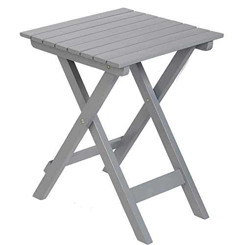 Luckyermore Pool Side Table, Outdoor Folding Square Side Table Wooden Patio Side Table, Multifunctional Small Square End Table For Pool, Patio, Backyard, Garden, Grey #TOP20