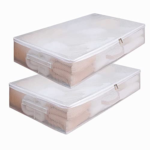 2-Pack Under Bed Storage Containers 78L Foldable PVC Bag Large Capacity Storage Containers with Strong Zipper, 3 Reinforced Handles, Low Profile Underbed Storage Bins for Clothes, Blankets, Shoes