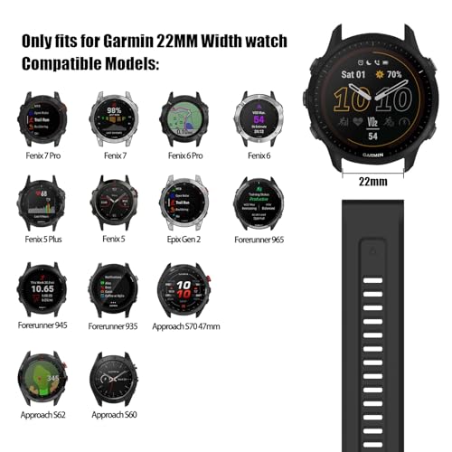 Image of Compatible with Garmin Fenix 7 Watch Band, Silicone Sport Strap for Fenix 6 /6 Pro, 5 /5 Plus, Epix,Instinct Crossover,Approach S60 S62, Forerunner 945, Quatix 6 (No Watch)