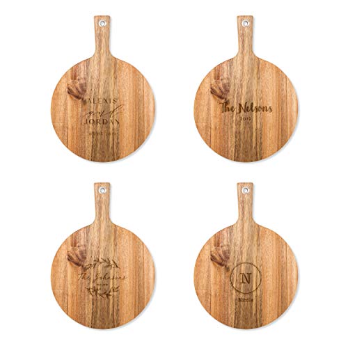 Tabla de cortar redonda de madera personalizada Weddingstar con mango 16.5" x 12" miniatura 5