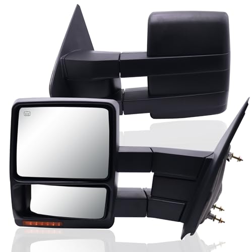 Towing Mirrors a Pair Compatible with Ford F150 2007-2014 Puddle Light Amber Turn Signal Electric Adjustable Glass Heated Telescopic & Folding Dual Mirrors