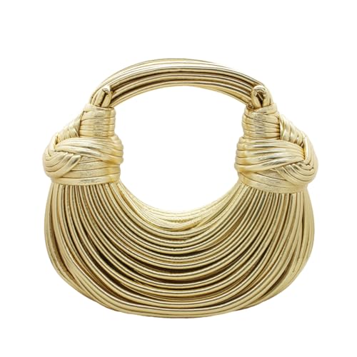Tngan Women Woven Handbag PU Leather Satchel Creative Noodles Style Fashion Crossbody Bag, Z-gold