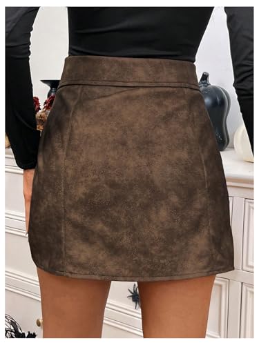 Floerns Women's Vintage Leather Skirts Zip Up High Waist Asymmetrical Hem Mini Skirts3