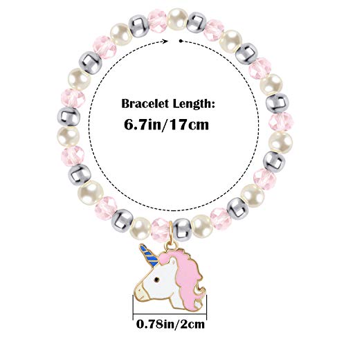 Bracelets for Teen Girls Pearl Pink Beaded Unicorn Animals Pendant Toddler Bracelets Crystal Party Favor Costume Kids Jewelry Princess Pretend Play Bracelets for Girls - Thumbnail 6