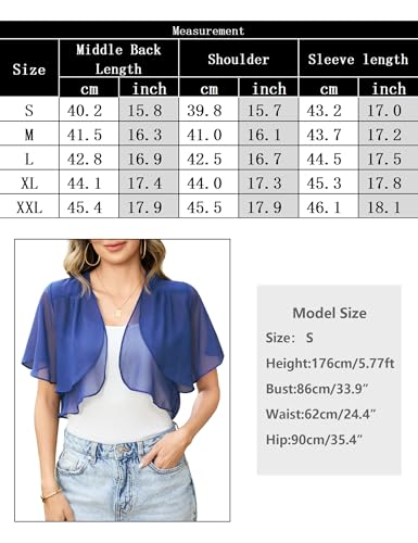 Aottori Blue Chiffon Bolero Women Summer Shrugs Boleros Ladies Short Sleeve Open Front Sheer Shawl Tops Lightweight Cropped Cardigans Jackets for Evening Wedding Blue L - Image 6