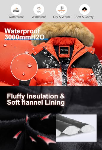 Image of Pursky Men's Puffer Jacket Waterproof Winter Bubble Coats Ski Parka Fur Hooded