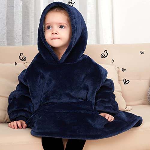 Image of KFUBUO Wearable Blanket Hoodie for Kids With Pocket Toddlers 2-6 Year Old | Navy, Sherpa, Heavy Material, Oversized Sweatshirt Blanket, Kids Blanket, Girl Boy Gifts, Cozy Gifts for Kids