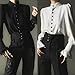 Ouji Fashion Shirts Victorian Blouses Vkei Clothes Retro Gothic Medieval Renaissance Vampire Tops Visual Kei Outfit (Black,Medium)