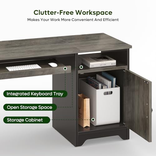 Image of Bestier 47-Inch Office Desk with Storage Cabinet & Keyboard Tray, Grey | 47 Inch Desktop, Right Storage Cabinet, Sliding Keyboard Tray And X-Frame Support Create A Small-Space Home Office Desk.
