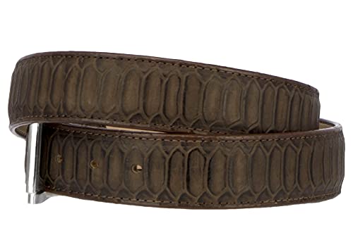 El Presidente Mens Brown Snake Python Print Leather Cowboy Belt Silver Buckle2
