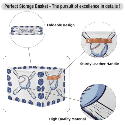 Image of Sport Baseball Storage Baskets for Organizing, Fabric Collapsible Storage Bins Box Baseball Bat Decorative Toy Organizer Baskets for Closet Shelves Gift Basket 2Pcs