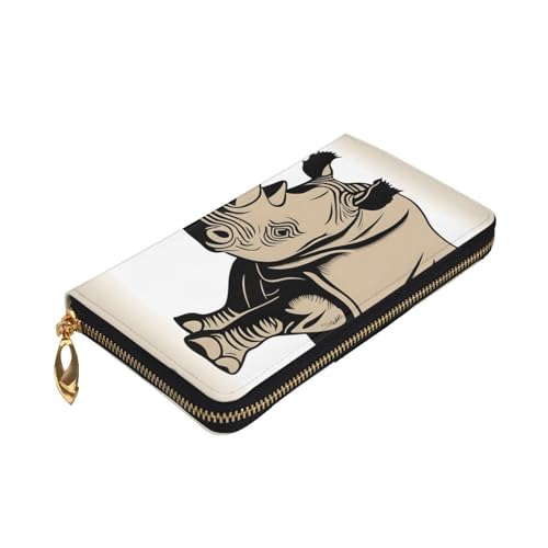 Animal Rhino Prints Leather Long Clutch Wallet for Fashionable Girls and Women - Durable, Stylish, and Functional, Black, One Size3