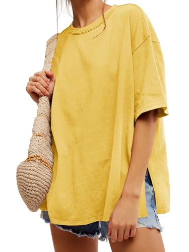 Image of Tankaneo Womens Oversized Tshirts Summer Casual Short Sleeve Crew Neck T Shirt Loose Fit Side Slit Tee Tops