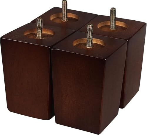 Lot de 4 pieds de canapé pour meubles, 10,2 cm, couleur marron milieu du siècle, pieds carrés de rechange pour chaise, canapé, fauteuil, lit, commode, ottoman, canapé, fauteuil inclinable, armoire,