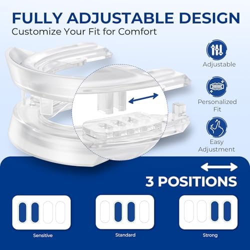CHARMPOO Adjustable Snoring Mouth Guard: Mandibular Advancement Anti Snoring Devices - Soft Reusable Snore Reducing Aid for Men & Women, Nighttime Support for Home & Travel - 3