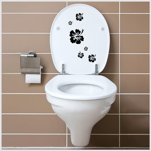 Finest Folia Dekoaufkleber Hibiskus Blumen Home Deko Aufkleber zuhause Sticker wohnen Toilettendeckel Kühlschrank Laptop Toilette selbstklebend K165 (01 Schwarz)