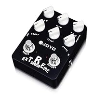 JOYO Extreme Metal distortion guitar pedal with adjustable 3 band EQ and sweep Mid-Freq knob, provides a strong low frequency and clear, transparent high frequency. Adjust for shaping frequency response: "High", "Mid", "Low", "Boost", "Level" and "Dr...