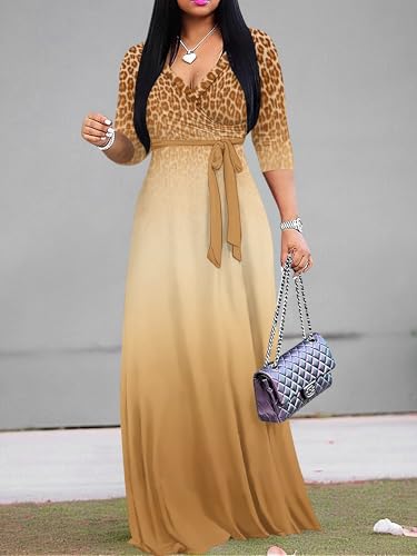 Image of PinkPatty Plus Size Dresses for Curvy Women V Neck Flowy Long Sleeves Wrap Maxi Dress Travel Vacation Outfits