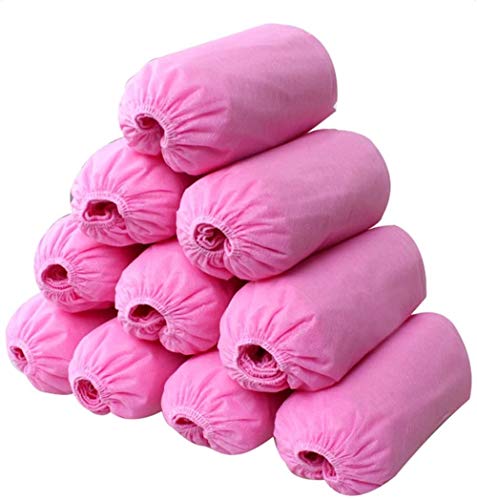 Voarge 100 unidades de tela no tejida, cubrezapatos desechables, zapatos de plástico, alfombras para limpieza de zapatos, para interiores y exteriores, protección del suelo (Rosa)