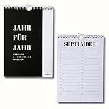 Homent Geburtstagskalender A5 zum Eintragen von Geburtstagen & Jahrestagen, Immerwährender & Jahresunabhängiger Wandkalender im Schwarz-Weiß Design