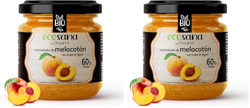 Drasanvi ECOSANA MERMELADA DE MELOCOTÓN CON SIROPE DE AGAVE CERTIFICADO BIO by - 60% FRUTA - VEGANO - SIN GLUTEN - 260g (Paquete de 2)