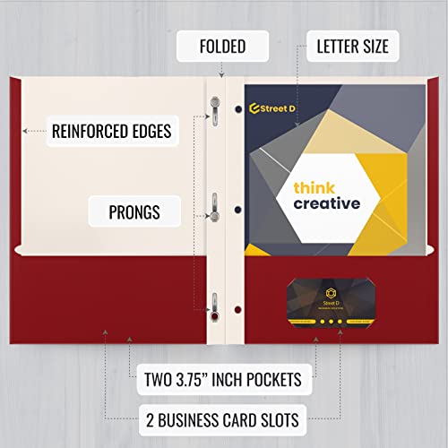 Red Paper 2 Pocket Folders With Prongs, 50 Pack, By Better Office Products, Matte Texture, Letter Size Paper Folders, 50 Pack, With 3 Metal Prong Fastener Clips, Red #TOP2