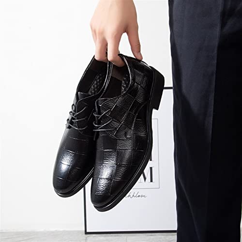 Dress Shoes for Men Lace Up Round Toe Plaid Faux Leather Derby Shoes Block Heel Slip Resistant Rubber Sole Low Top Non Slip Classic2