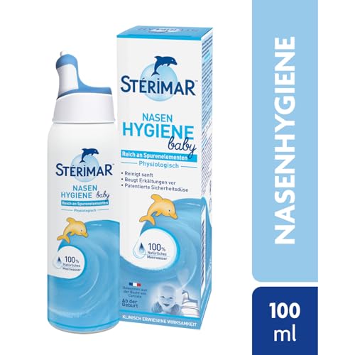 Stérimar Nasenhygiene Baby, 100% natürliches Meerwasser Nasenspray, 2 in 1 Spray & Spülung für Babys ab Geburt anwendbar, 100ml, 300 Sprühstöße