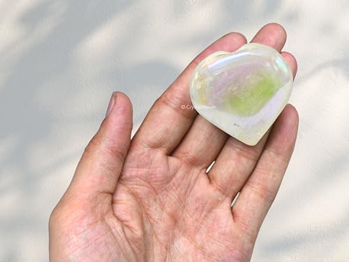 Image of Crystal Heaven Certified Aura Quartz Heart Palm Pebbles Stones For Anxiety Stress Relief Massage-Aaa Grade Original Healing Gemstone Agate Heart Palm Stone For Yoga Meditation Spiritual