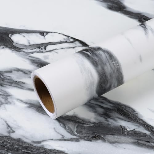 VEELIKE Modern Black and White Liquid Marble Contact Paper for Countertops Waterproof Kitchen Countertop Peel and Stick Marble Wallpaper 15.7''x118'' Adhesive Granite Contact Paper for Bathroom Table