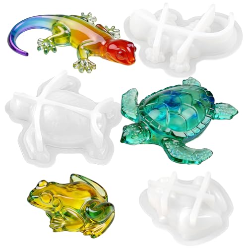 ZQYSING Animal Resin Molds, Set of 3 Frog Lizard Turle Casting Molds