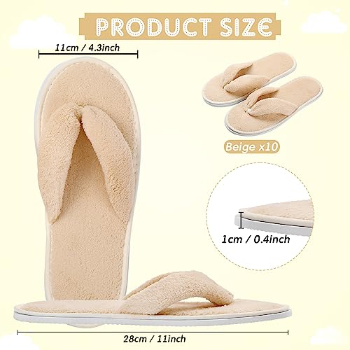 Image of Unittype 10 Pairs Spa Slippers Flip Flops Thong Sandal Slippers Soft Coral Fleece for House Guest Hotel