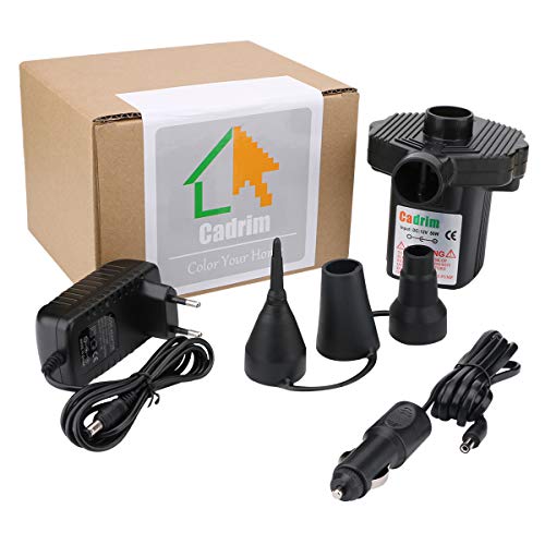 Cadrim 2 in 1 Elektrische Luftpumpe, Elektropumpe inkl 3 Aufsätze für Luftmatratzen, Schlauchboote, Gästebetten, aufblasbare Schwimmtiere Camping Automatisches schnelles Auf- und Abpumpen (Schwarz) - Image 7
