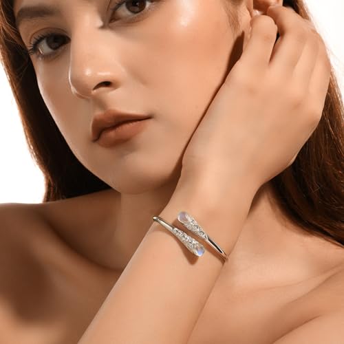 Natural Moonstone Bangle Bracelet For Women Real Moonstone Cuff Bracelet Adjustable Open Bangle Jewelry Gift for Valentine's Day Anniversaries Christmas3