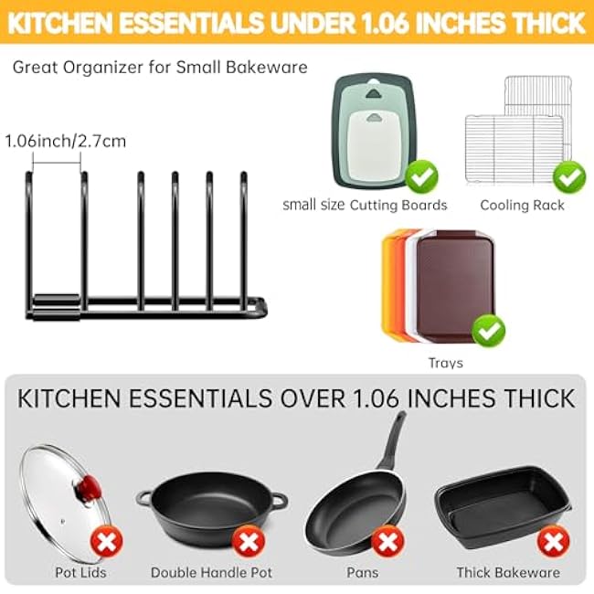 Kitchen Cutting Board Organizer Rack, 5-Slot Storage Holder for Boards, Bakeware, Cookie Sheets (1pc Black)