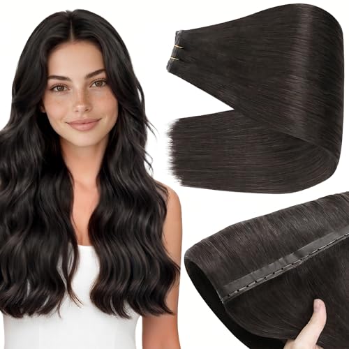Image of Full Shine Butterfly Weft Hair Extensions Human Hair 16 Inch Dark Ash Brown | 80g Natural Volume, Full Head Set, Genius Weft Side, Beginner Friendly, Bridal Styling Support, Seamless Micro Beads