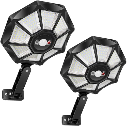 VOPHICHO Farolas Solares Exterior, 6500K Focos LED Jardín con Sensor de Movimiento y Control Remoto, IP65 Impermeable Lampara Solar Luz de Seguridad Exterior para Camino Terraza Patio Garage - 2 Pack