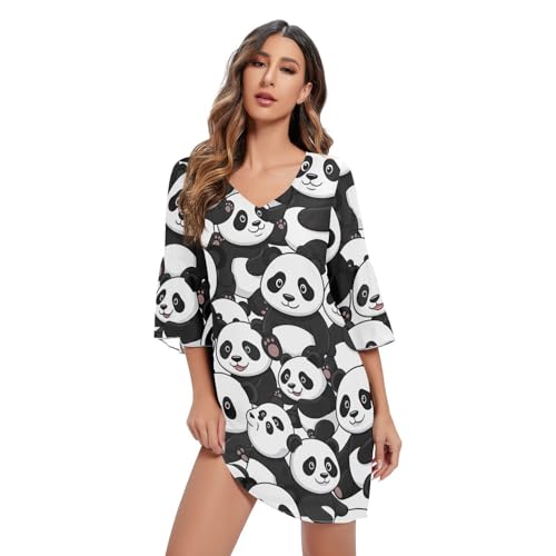 Robe d'été panda imprimée col en V au style cartoon unique