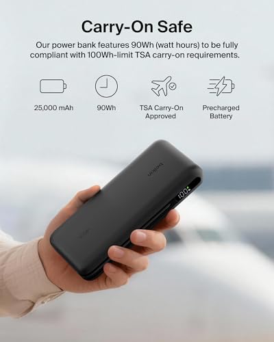 Belkin Portable Charger 25K, Power Bank with Integrated USB C Cable, 158W - Fast Charging Laptop Portable Battery Pack for MacBook Pro 14, iPhone 17 Series, iPad Pro, Galaxy S26, & More - Black - image 8