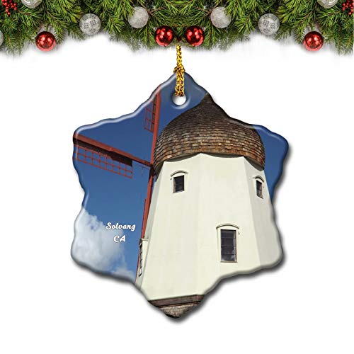 Umsufa Windmühle Solvang California USA Weihnachtsbaum Ornament Reise Geschenk Souvenir 7,6 cm Porzellan doppelseitig