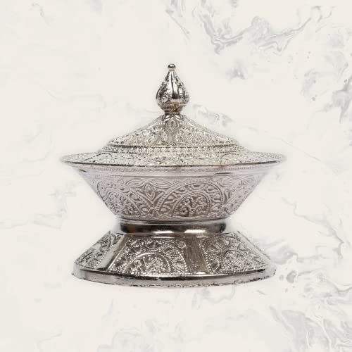 Alisveristime Traditional Ottoman Turkish Handmade Zamac Sugar Bowl With Lid (Diameter 3.34", Length 3.54"), Intricate Motifs, Ideal For Coffee And Tea Serving, Available In Gold And Silver (Silver) #TOP7