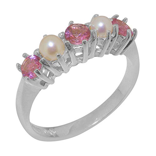 LetsBuyGold-18k-White-Gold-Natural-Pink-Tourmaline-Cultured-Pearl-Womens-Eternity-Ring-Sizes-4-to-12-Available