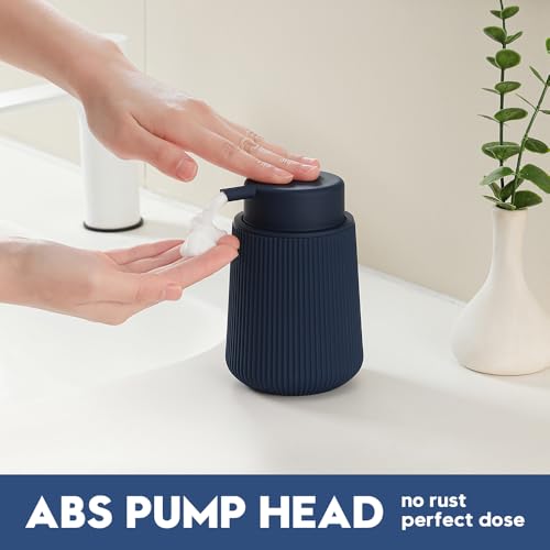 Image of YAUKPH Striped Foaming Hand Soap Dispenser with Leak-Proof Pump for Bathroom and Kitchen Countertop 11oz Navy Blue